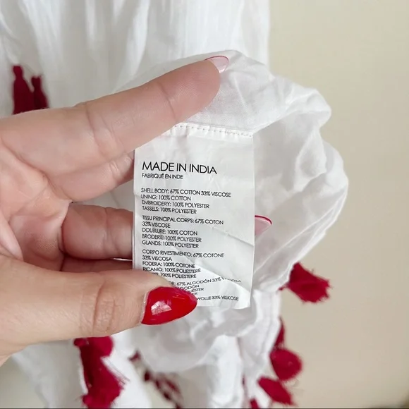 Club Monaco White Red Embroidered Tassel Dress MIDI - Picture 7 of 8